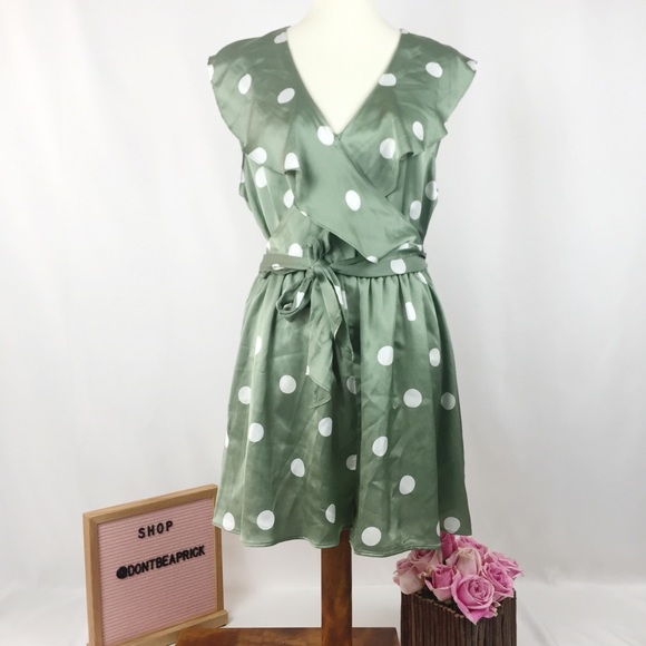 Zara Dresses & Skirts - New Zara Green & White Polka Dot Romper (Sz: XL)